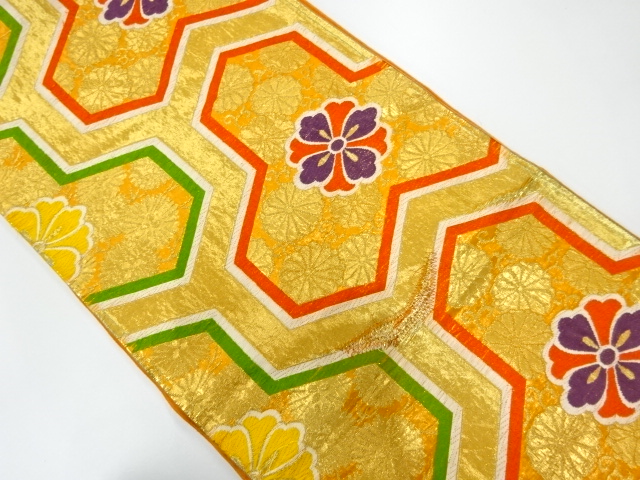 JAPANESE KIMONO / ANTIQUE FUKURO OBI / SILK / WOVEN BISHAMON KIKKO PATTERN